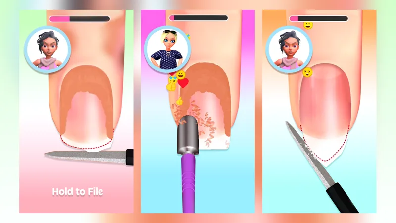 Nail Salon 3D gameplay: filing and shaping nails, from the Google Play listing