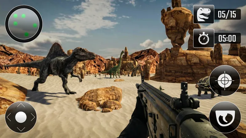 Desert canyon with a Spinosaurus