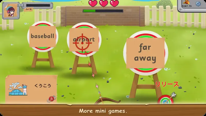 Archery mini-game: shoot the target with the right word